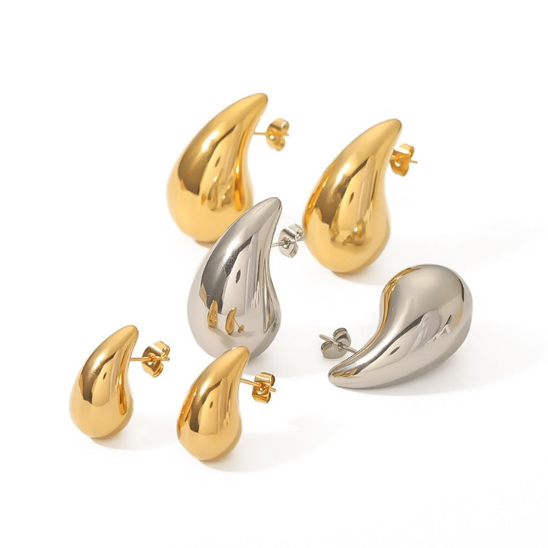 Wholesale Hollow Water Drop High-end 18K Gold-plated Polished Titanium Steel Earrings